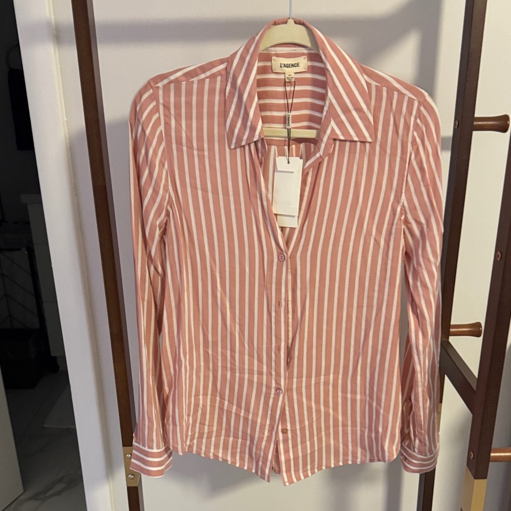 L'AGENCE Blush Striped Button Down Shirt